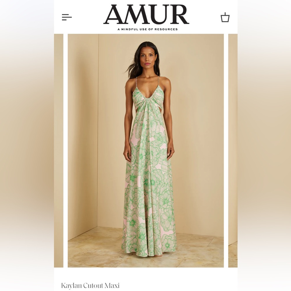 AMUR Kalyan Cutout Maxi Dress Pink with Green Floral Print